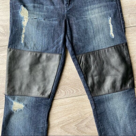 Guess Faux Leather Patch Distressed  Skinny Moto Jeans - Picture 3 of 12